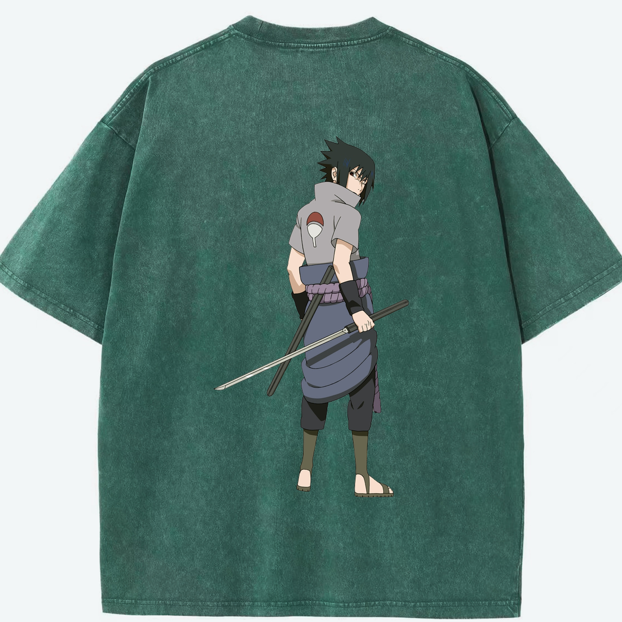 （画像用） NARUTO -ナルト- うちは サスケ Uchiha Sasuke 綿100% ヴィンテージ風 半袖Tシャツ（背面プリント）